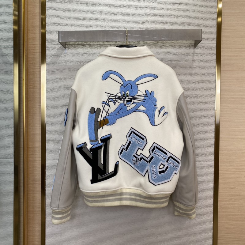 LV Bugs Bunny Leather Baseball Jersey Jacket Coat 1