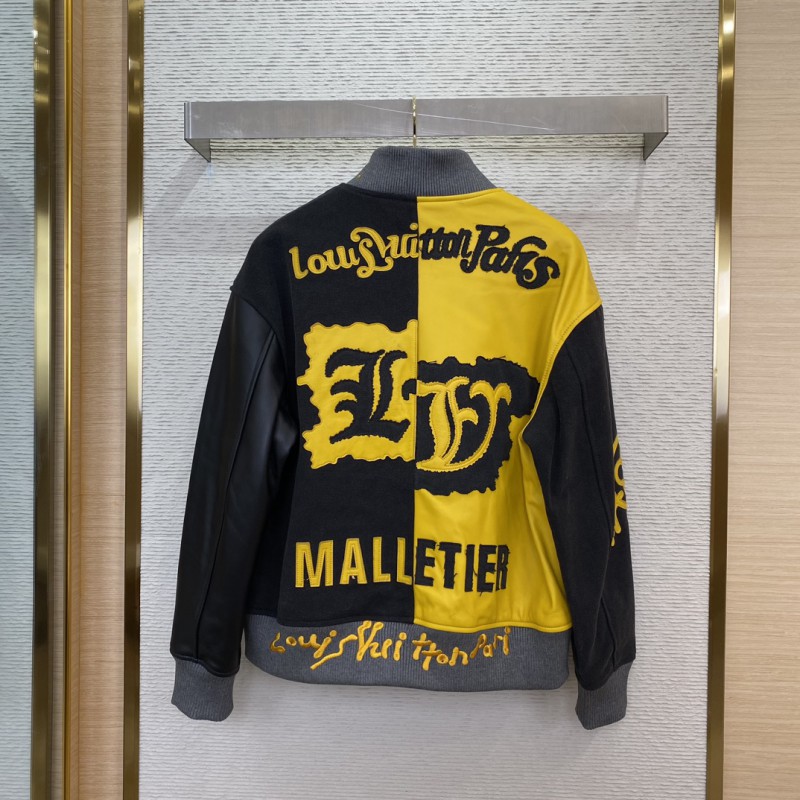 LV Patchwork Leather Baseball Jacket Coat 1