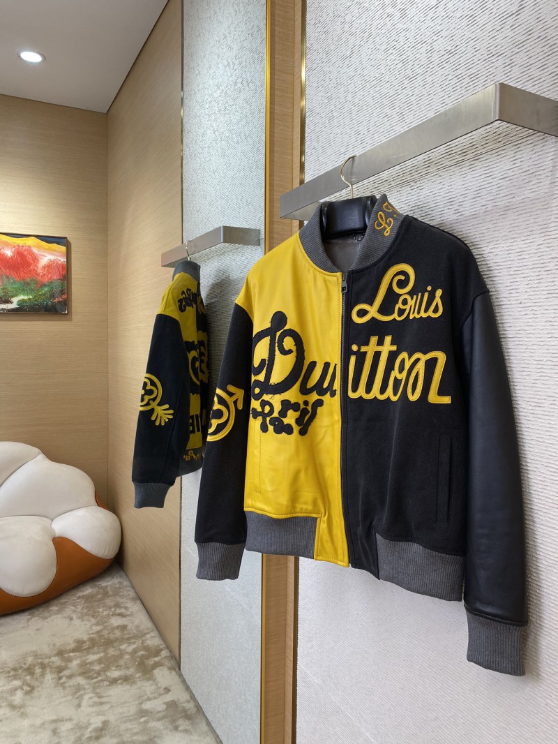 LV Patchwork Leather Baseball Jacket Coat 2