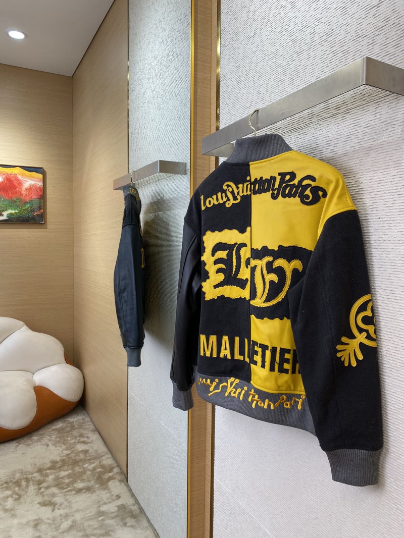 LV Patchwork Leather Baseball Jacket Coat 3