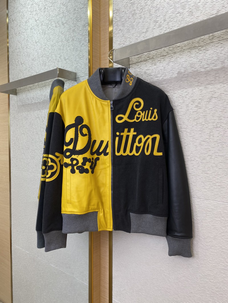 LV Patchwork Leather Baseball Jacket Coat 4
