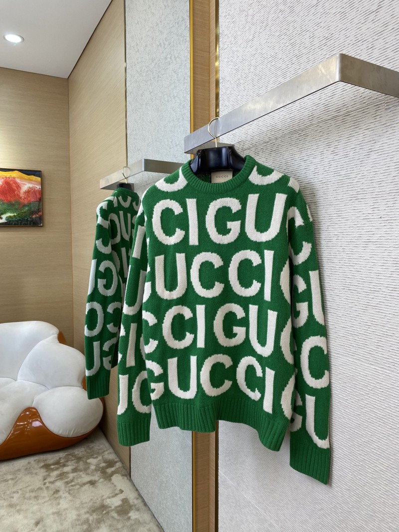 Gucci Double G Monogram Jacquard Wool Crew Neck Sweater 2