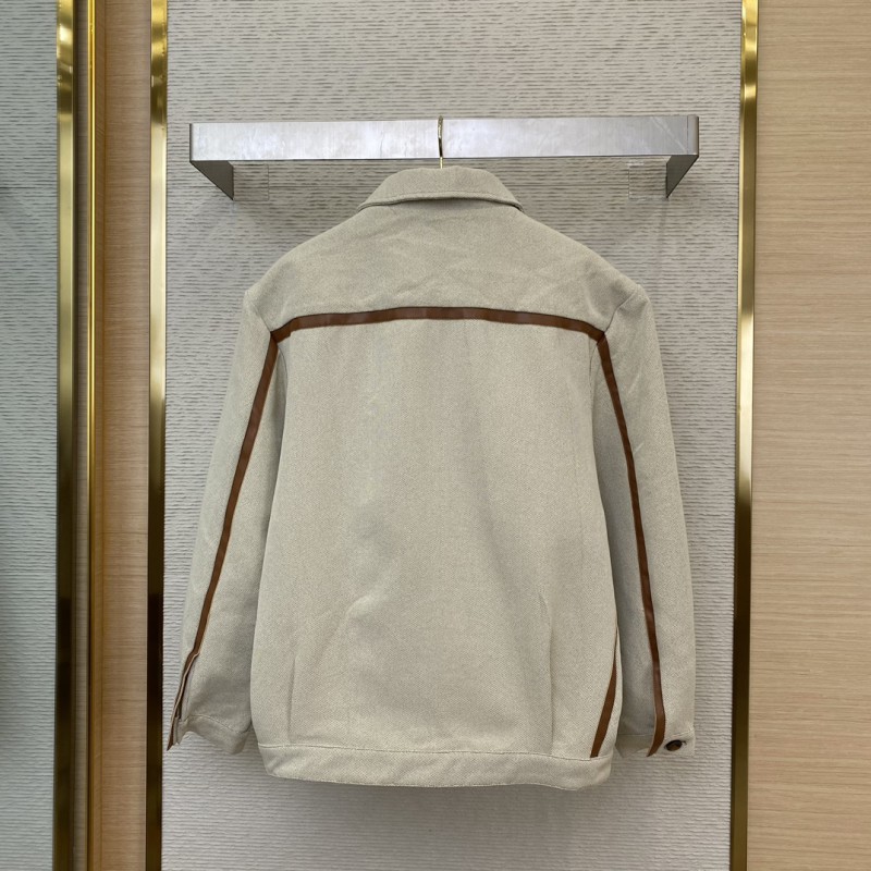 Miu Miu Monogrammed Logo Canvas Patchwork Leather Jacket Jacket 1
