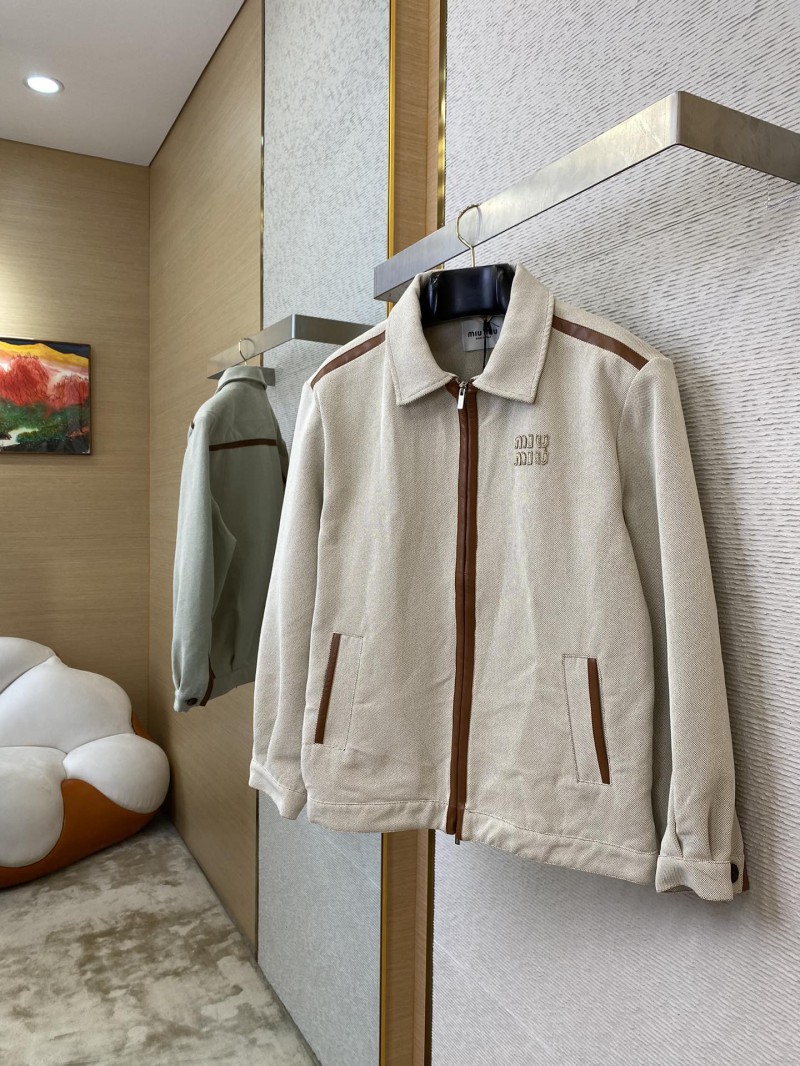 Miu Miu Monogrammed Logo Canvas Patchwork Leather Jacket Jacket 2