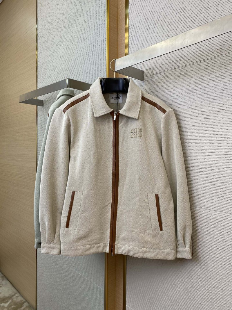 Miu Miu Monogrammed Logo Canvas Patchwork Leather Jacket Jacket 4