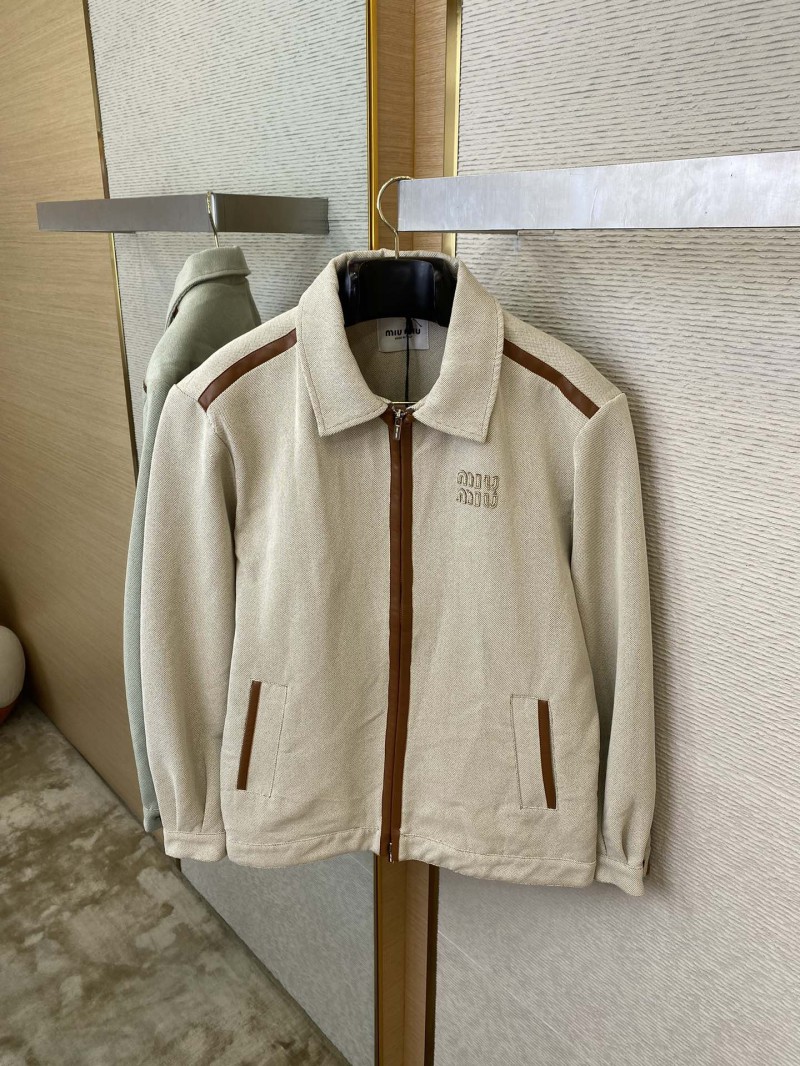 Miu Miu Monogrammed Logo Canvas Patchwork Leather Jacket Jacket 6