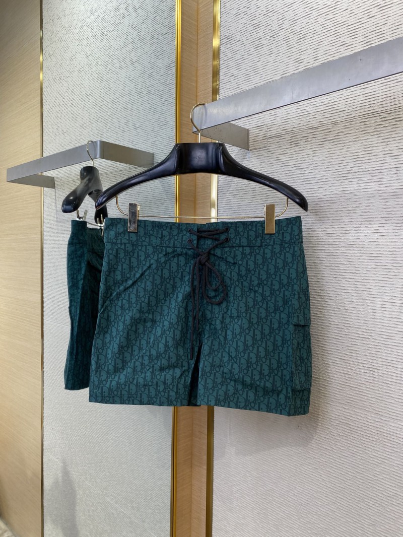 Dior Printed Tie-Up Beach Shorts Dark Green 4