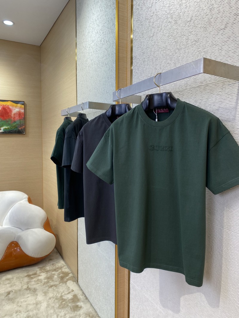 Gucci Embroidered Logo Round Neck Short Sleeve T-Shirt Green 2