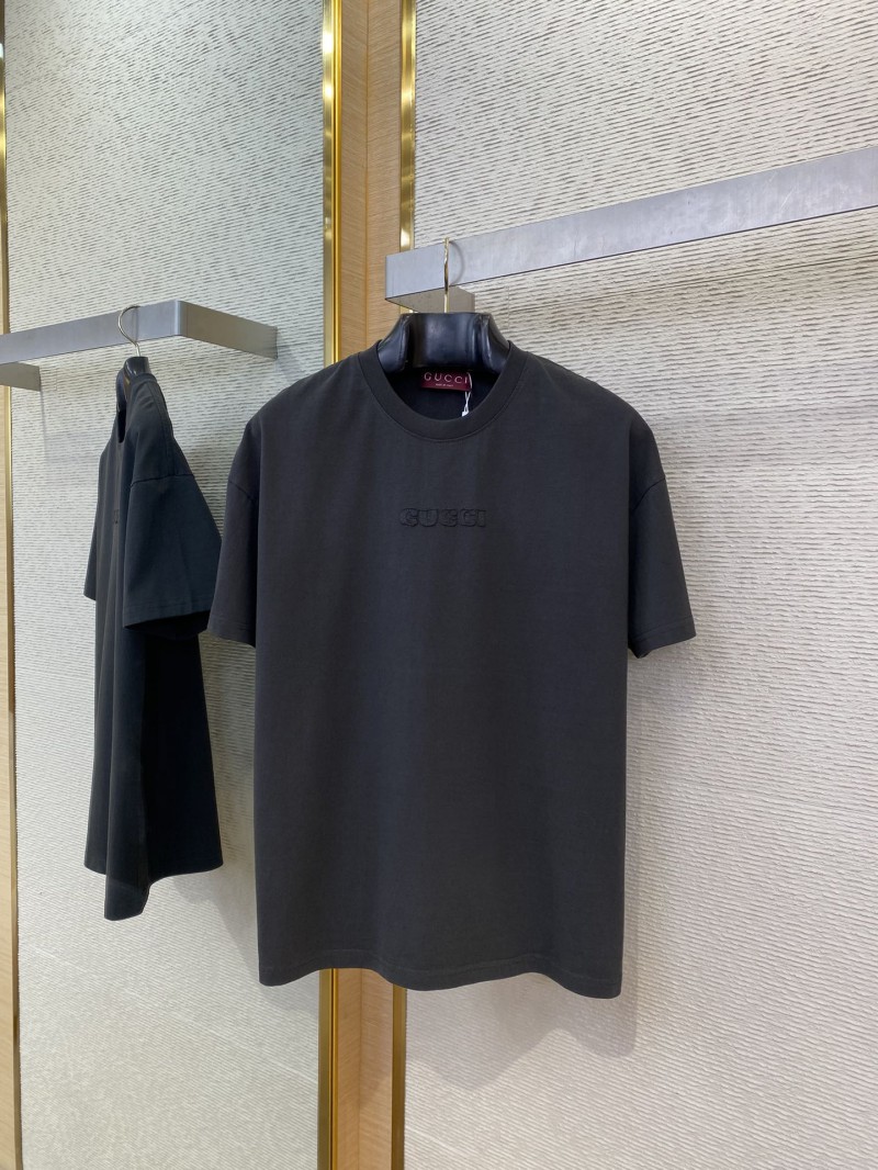 Gucci Embroidered Logo Round Neck Short Sleeve T-Shirt Black 4
