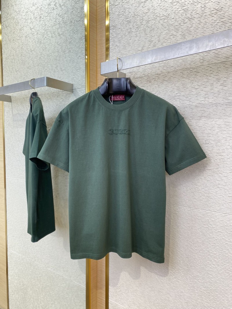 Gucci Embroidered Logo Round Neck Short Sleeve T-Shirt Green 4