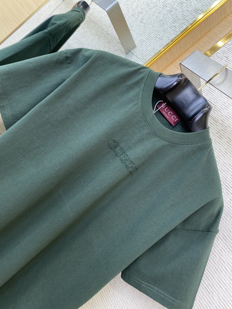 Gucci Embroidered Logo Round Neck Short Sleeve T-Shirt Green 5