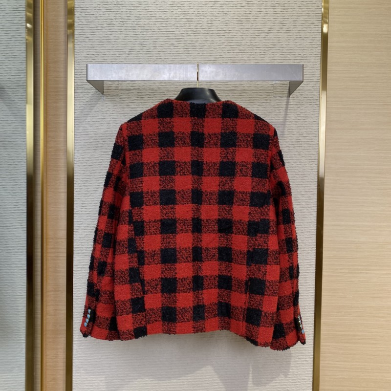 LV Check Turquoise Collarless Jacket Coat 1