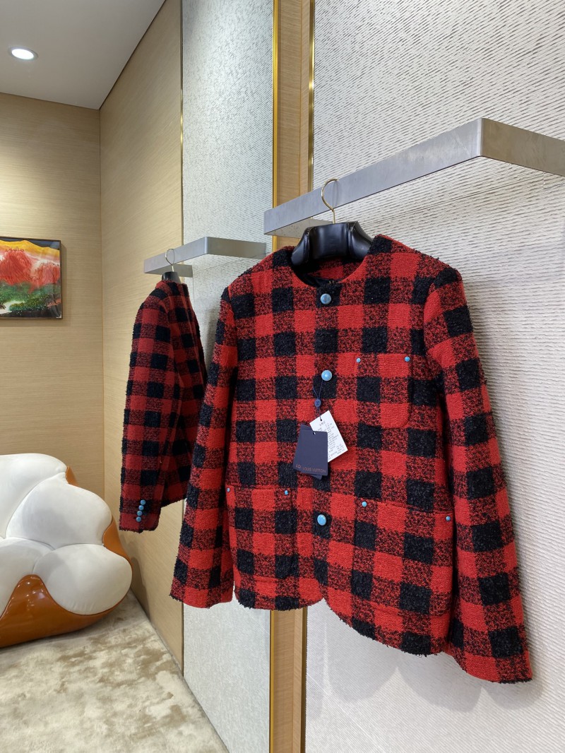 LV Check Turquoise Collarless Jacket Coat 2