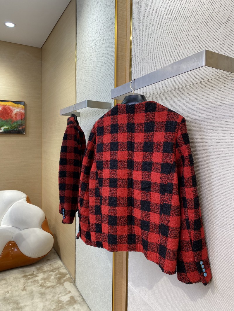 LV Check Turquoise Collarless Jacket Coat 3