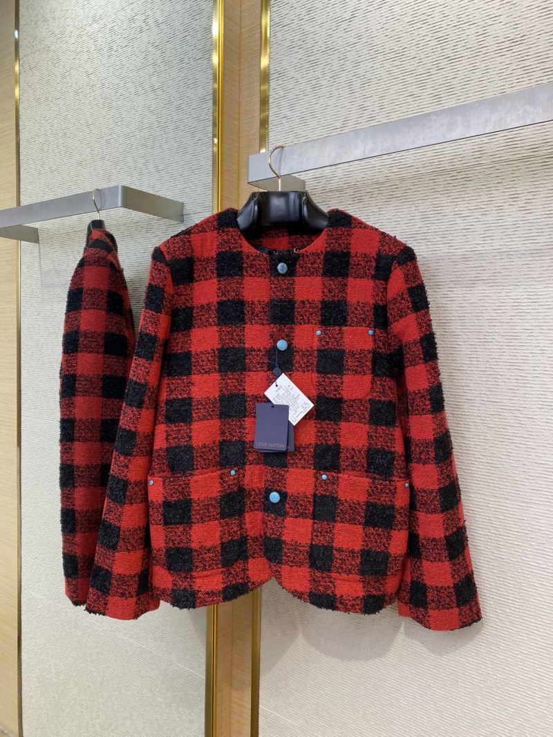 LV Check Turquoise Collarless Jacket Coat 4