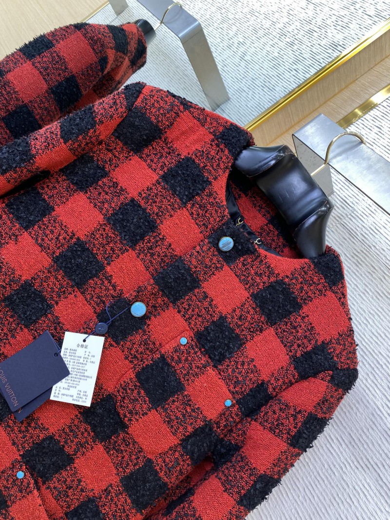LV Check Turquoise Collarless Jacket Coat 5