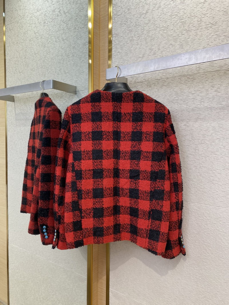 LV Check Turquoise Collarless Jacket Coat 6