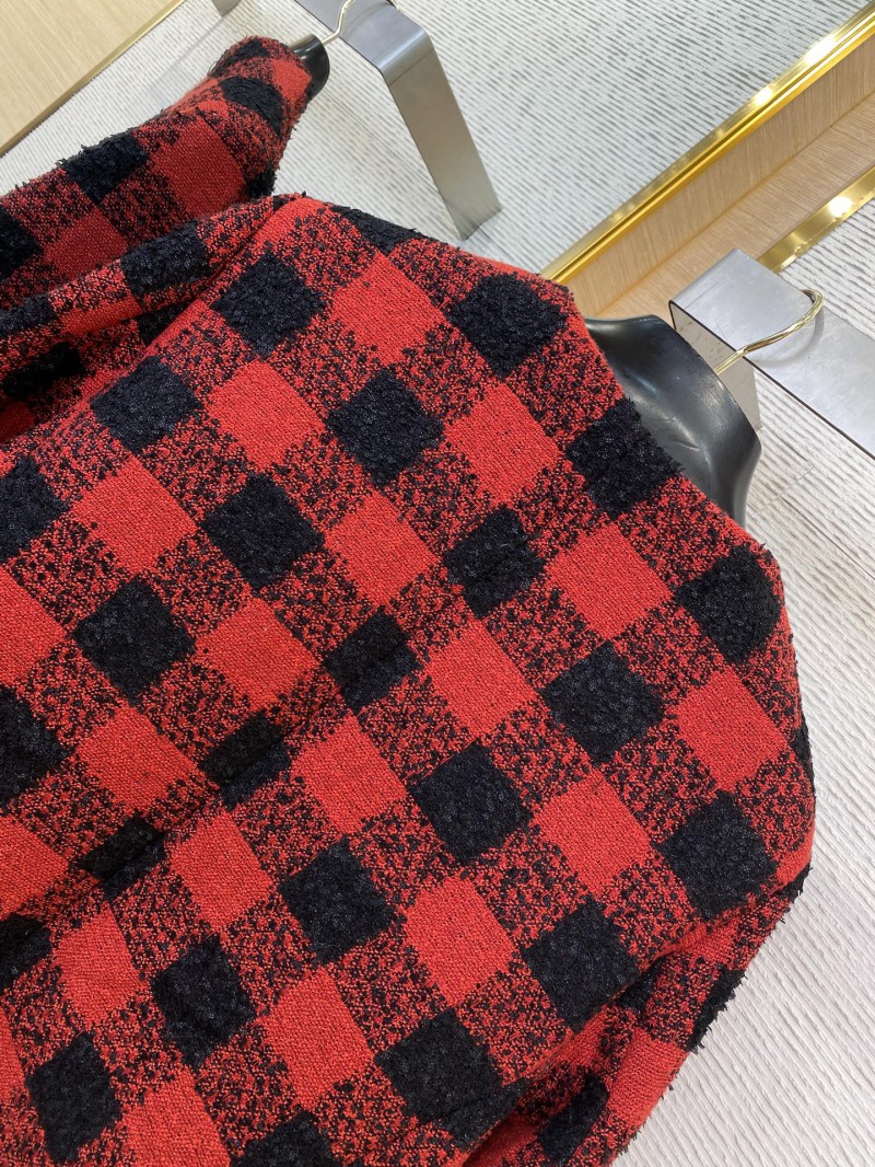 LV Check Turquoise Collarless Jacket Coat 7