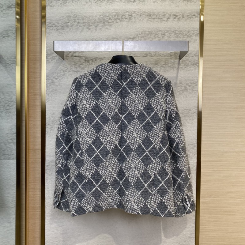 LV diamond button down collarless blazer 1