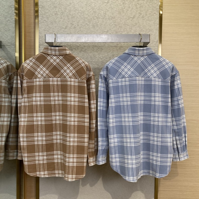 Miu Miu Letters Logo Plaid Lapel Shirt Curry 1