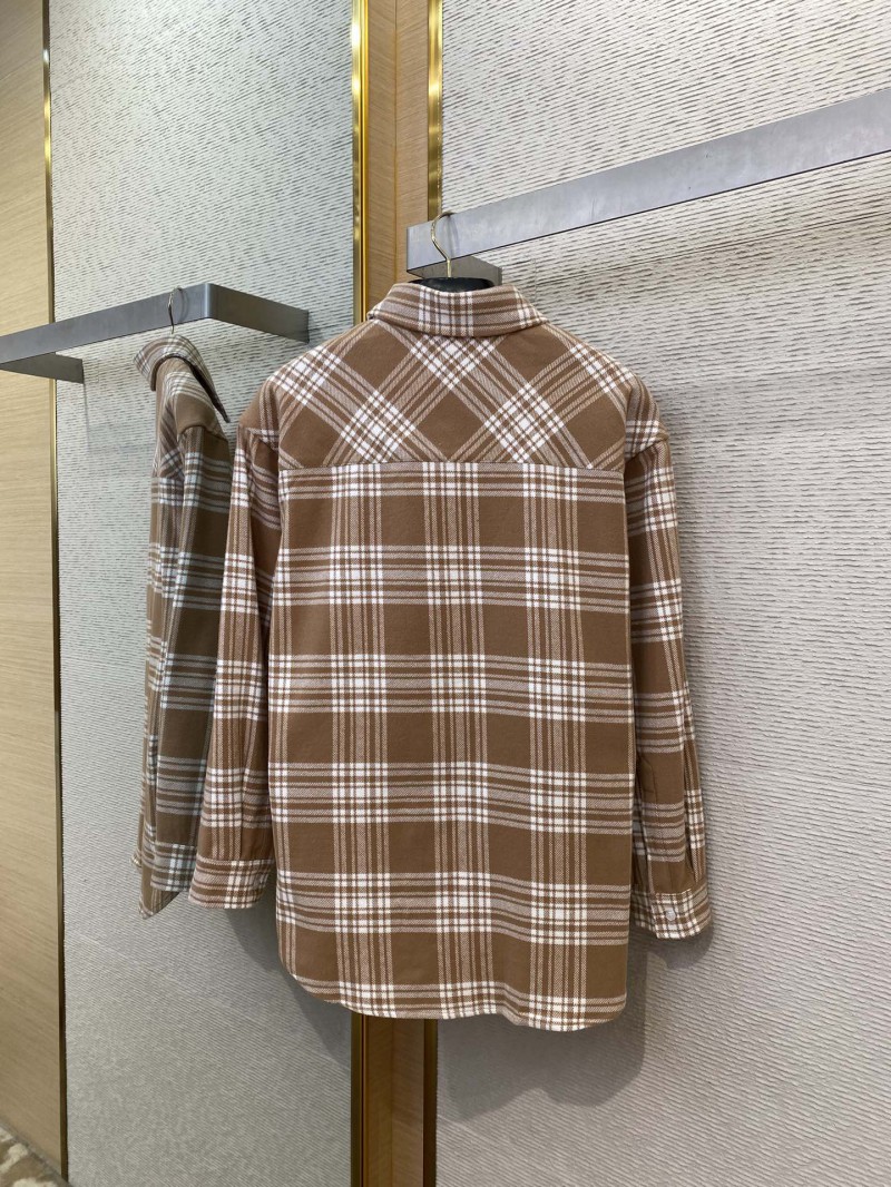 Miu Miu Letters Logo Plaid Lapel Shirt Curry 6