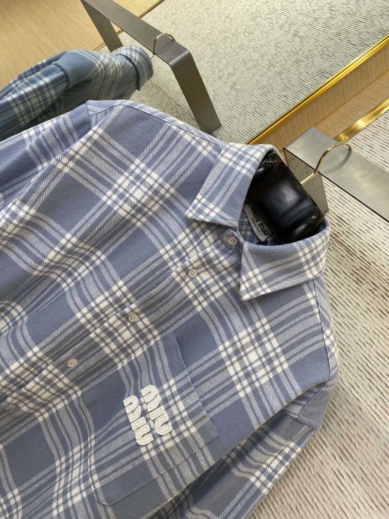Miu Miu Letter Logo Check Lapel Shirt Blue 5