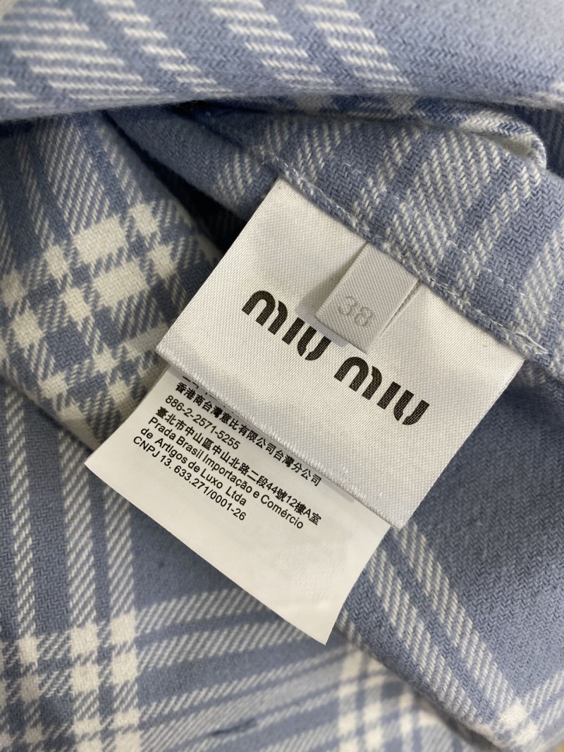 Miu Miu Letter Logo Check Lapel Shirt Blue 8