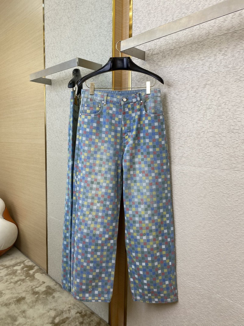 LV Colourful Checkerboard Print Denim Trousers 4
