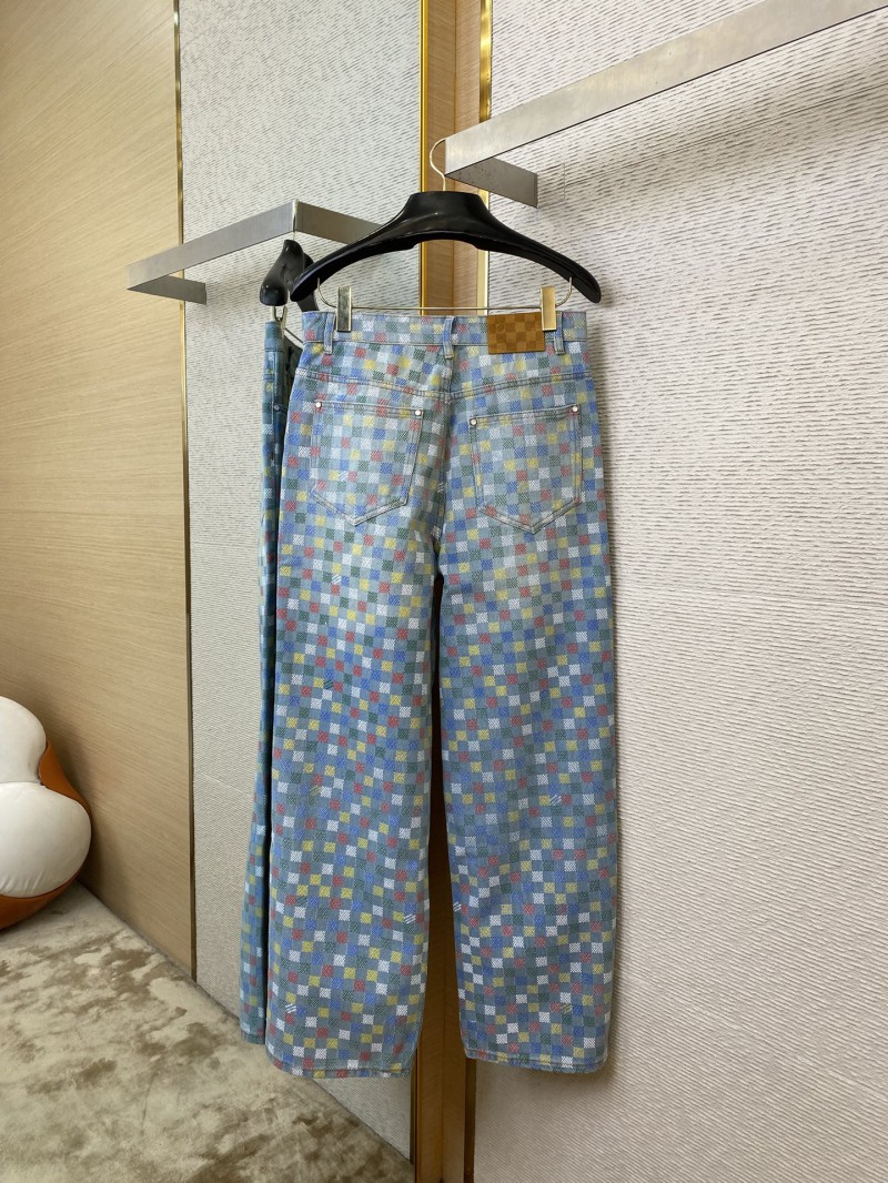 LV Colourful Checkerboard Print Denim Trousers 6