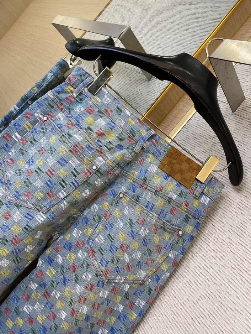 LV Colourful Checkerboard Print Denim Trousers 7