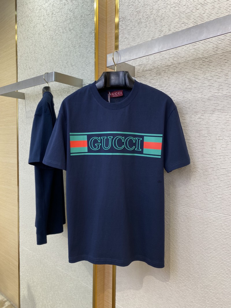 Gucci Monogram Embroidered Printed Short Sleeve T-Shirt Navy 4