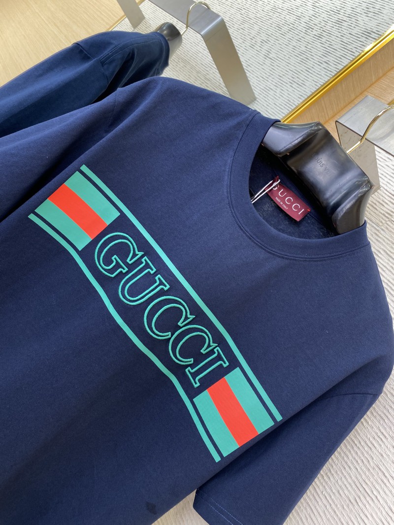 Gucci Monogram Embroidered Printed Short Sleeve T-Shirt Navy 5
