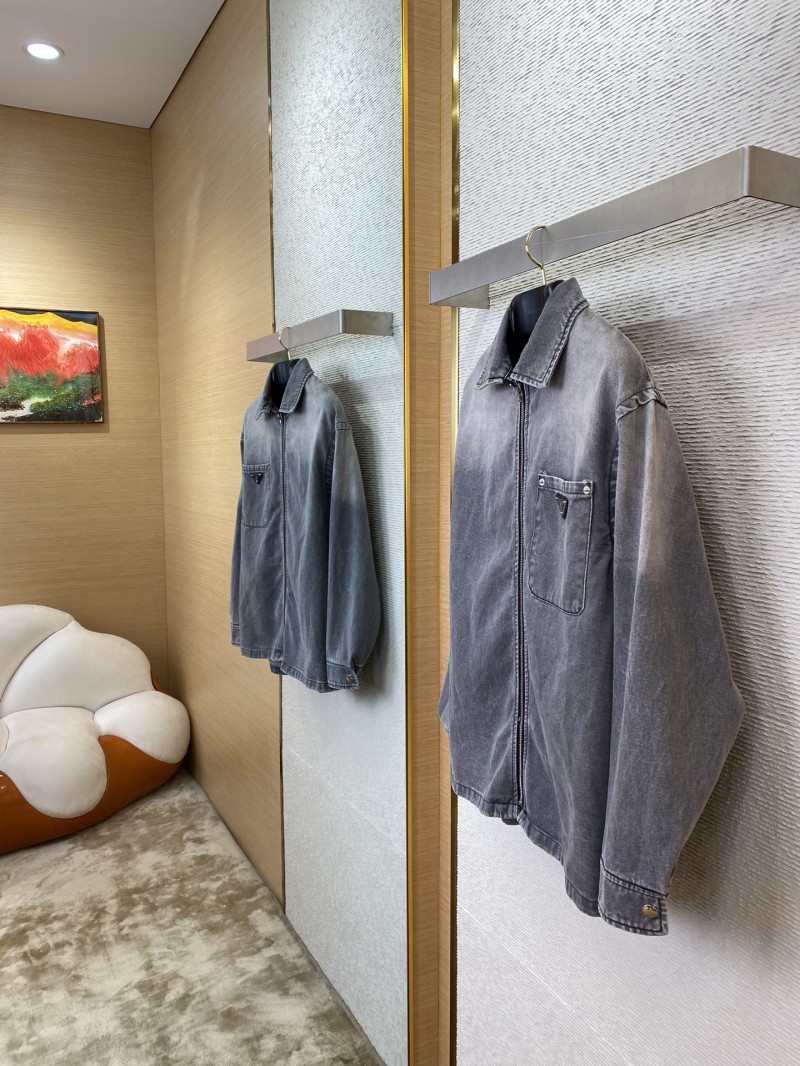 Prada Aged Grey Denim Jacket Coat 2
