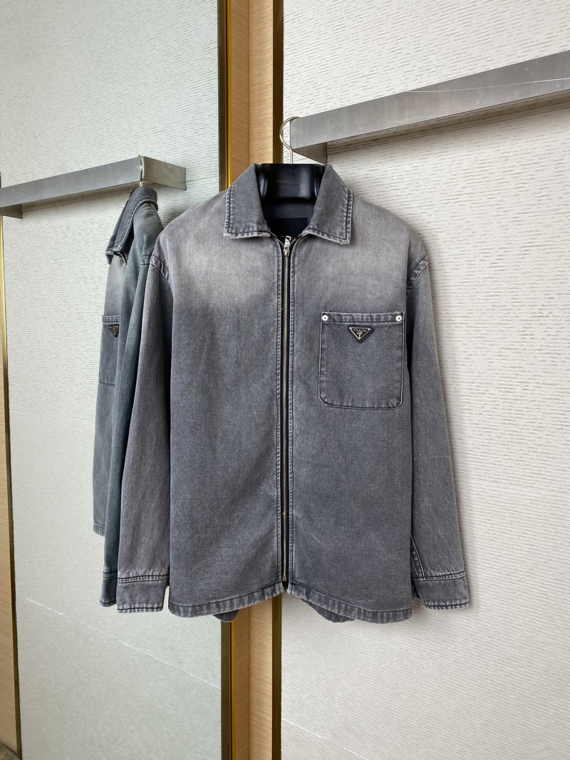 Prada Aged Grey Denim Jacket Coat 4