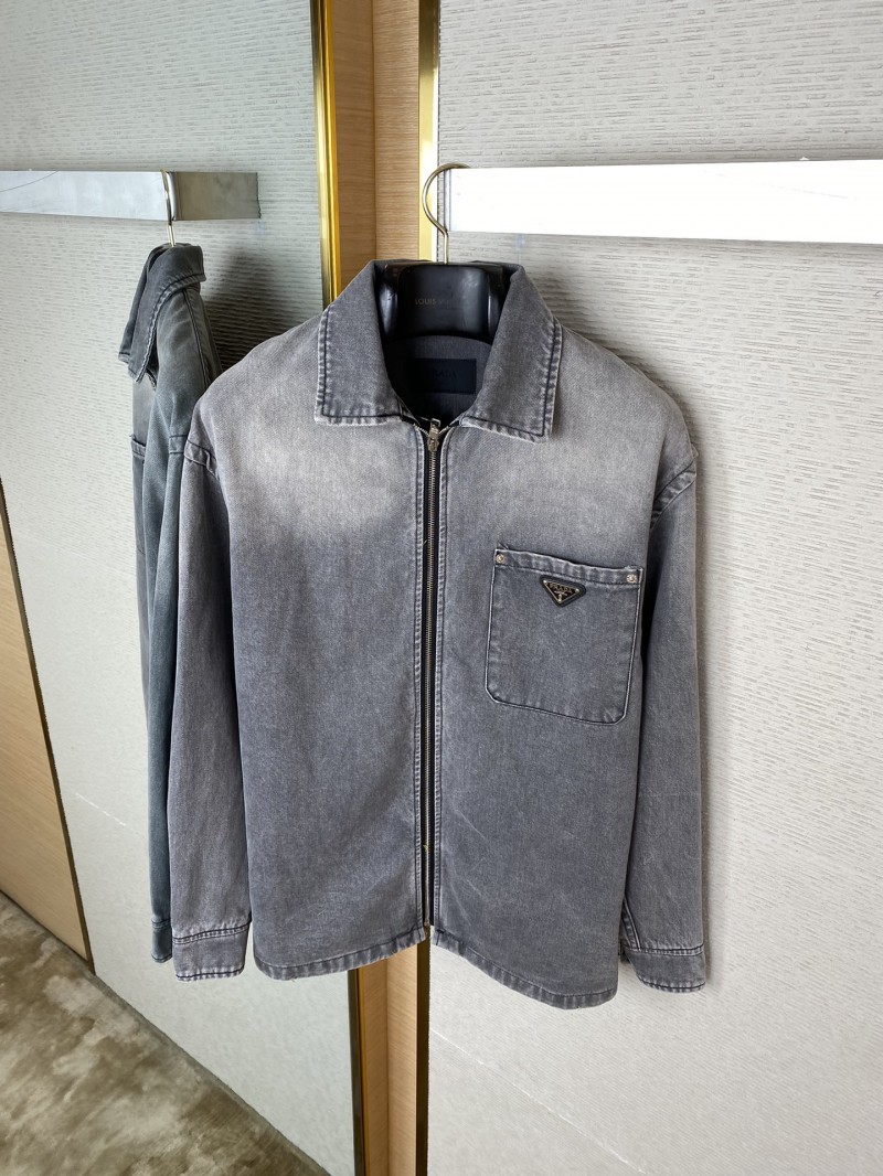 Prada Aged Grey Denim Jacket Coat 6