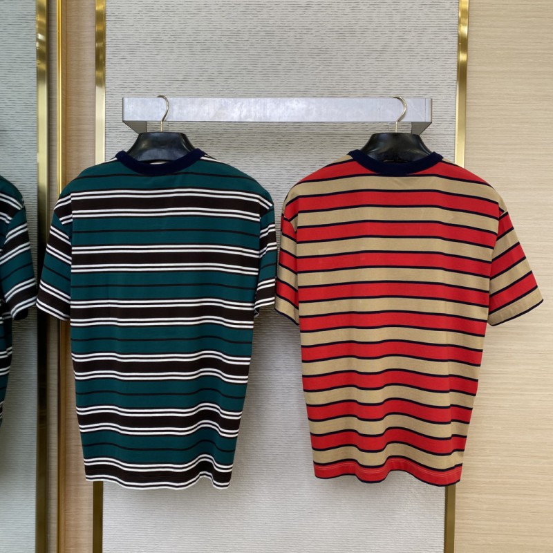 Prada Striped Pocket Short Sleeve T-Shirt Dark Green 1