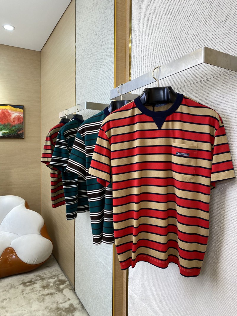 Prada Striped Pocket Short Sleeve T-Shirt Dark Green 2