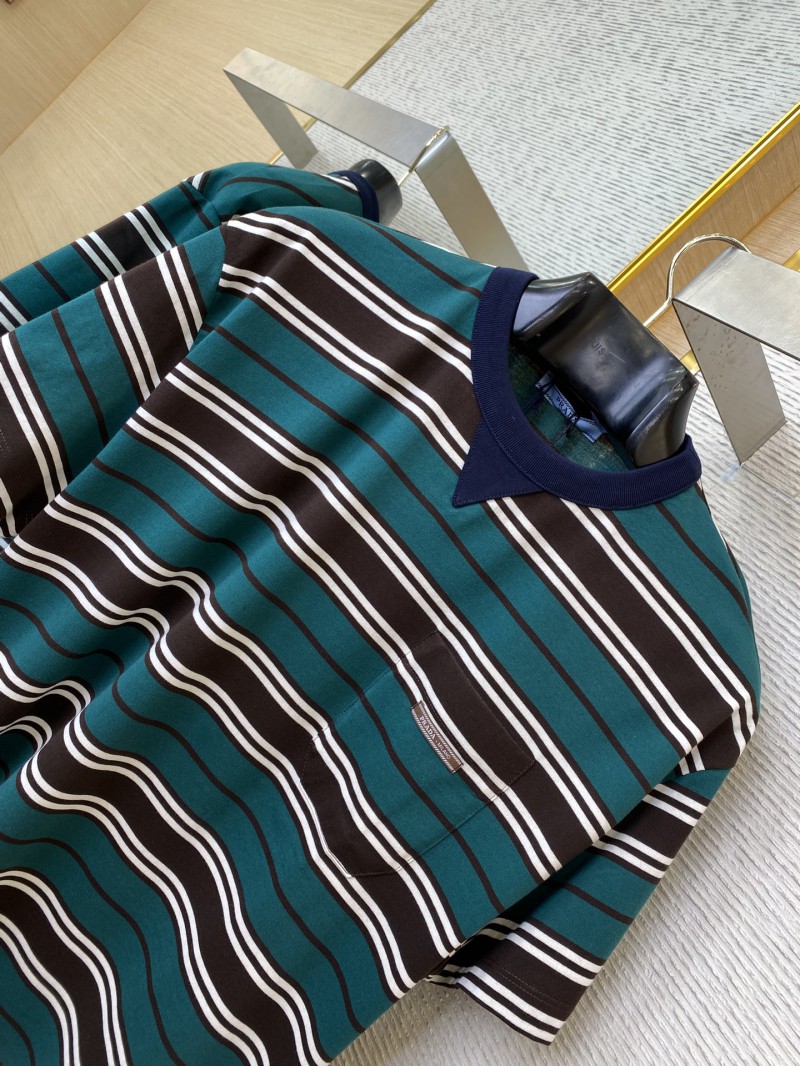 Prada Striped Pocket Short Sleeve T-Shirt Dark Green 5