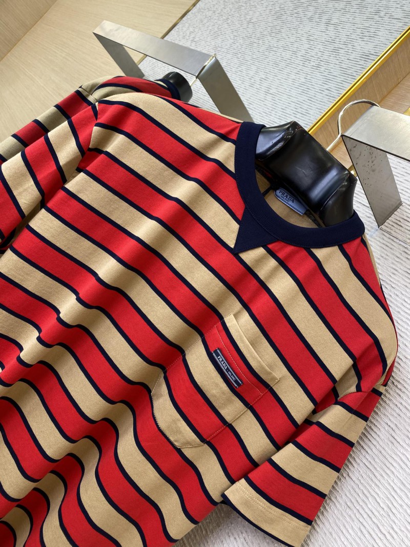 Prada Striped Pocket Short Sleeve T-Shirt Red 5