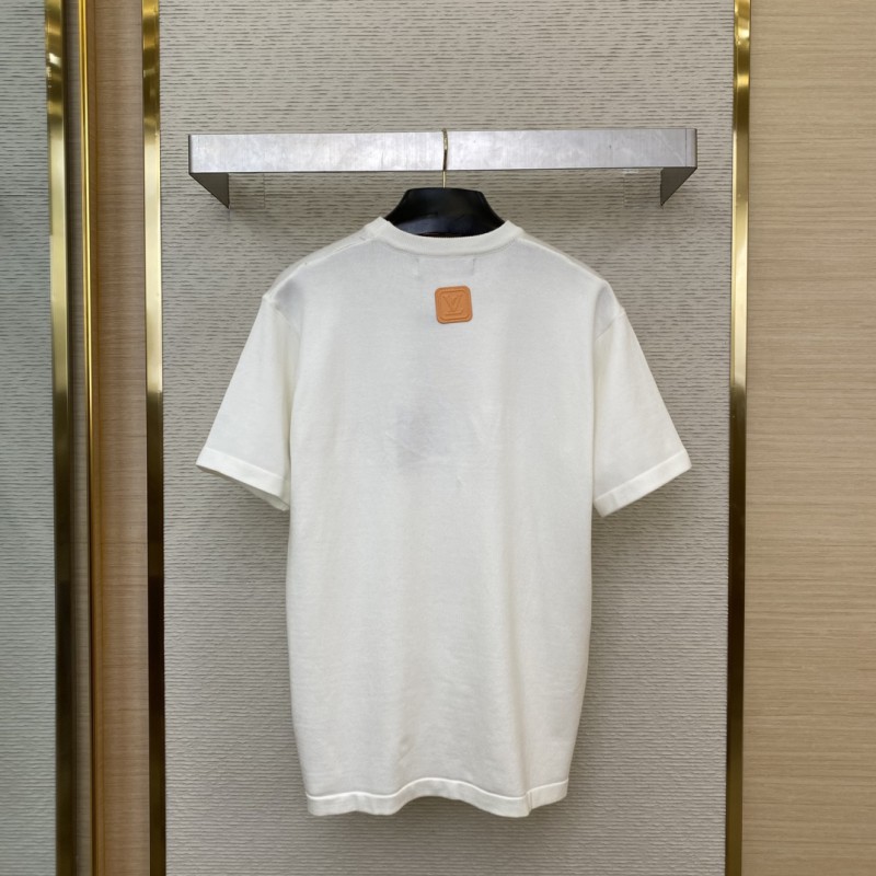 LV Embossed Leather Badge Knit Short Sleeve T-Shirt 1