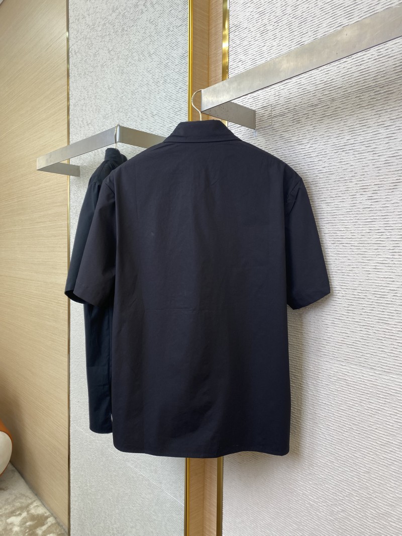 LV Beaded Embroidery Lapel Short Sleeve Shirt Black 6