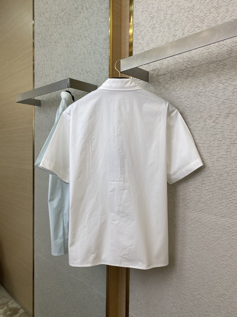 LV Beaded Embroidery Lapel Short Sleeve Shirt White 6