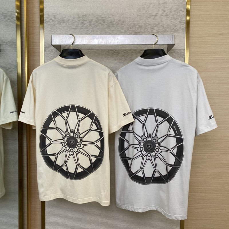 Balenciaga Lamborghini Co-printed Short Sleeve T-Shirt Beige 1