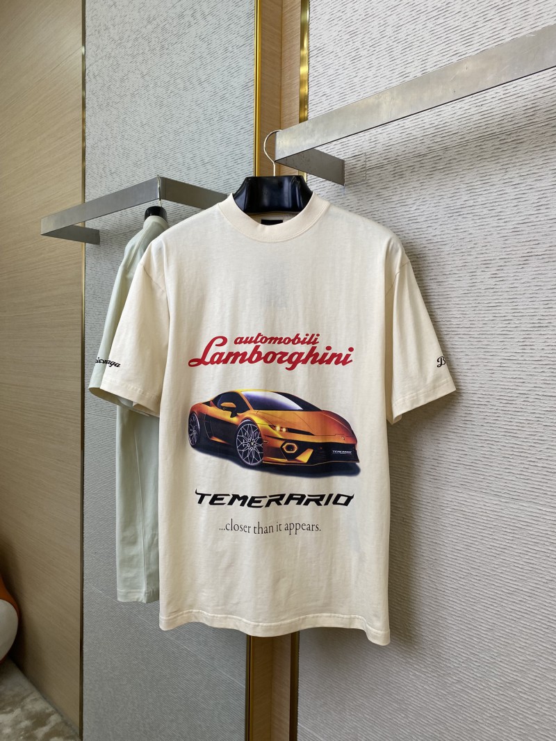 Balenciaga Lamborghini Co-printed Short Sleeve T-Shirt Beige 4