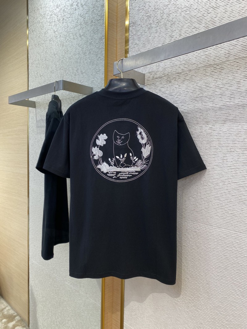 Dior Co-Branded Cat Embroidered Short Sleeve T-Shirt Black 6