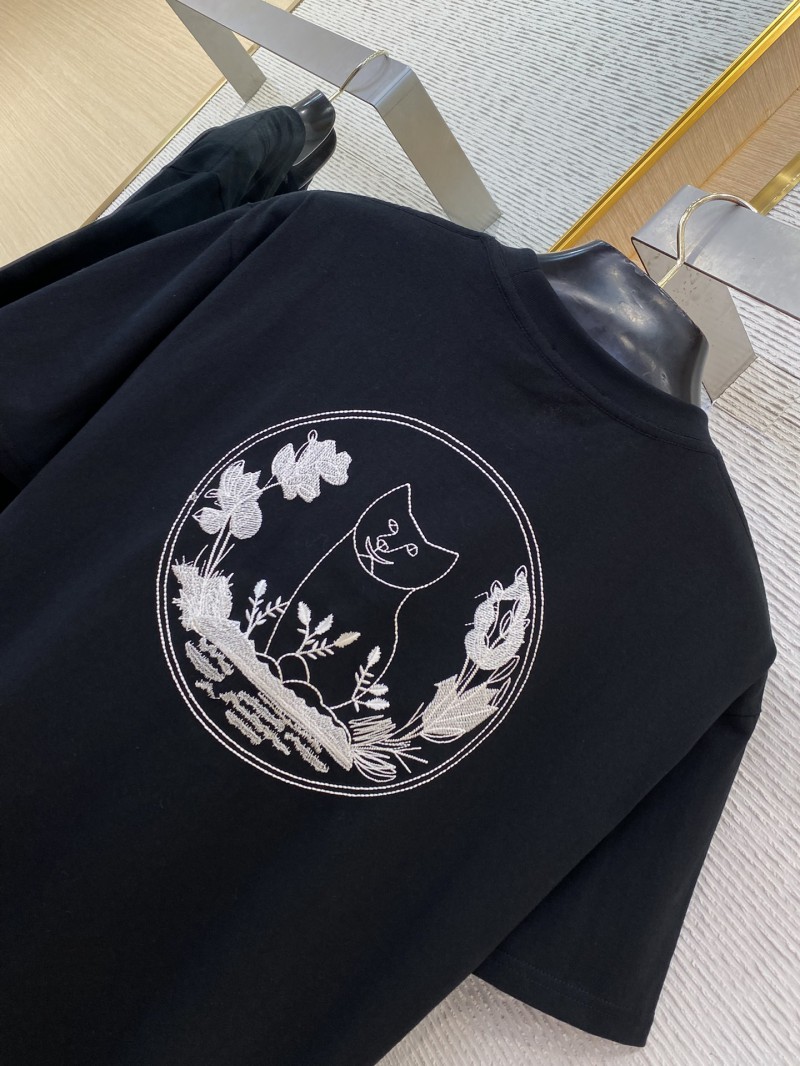 Dior Co-Branded Cat Embroidered Short Sleeve T-Shirt Black 7