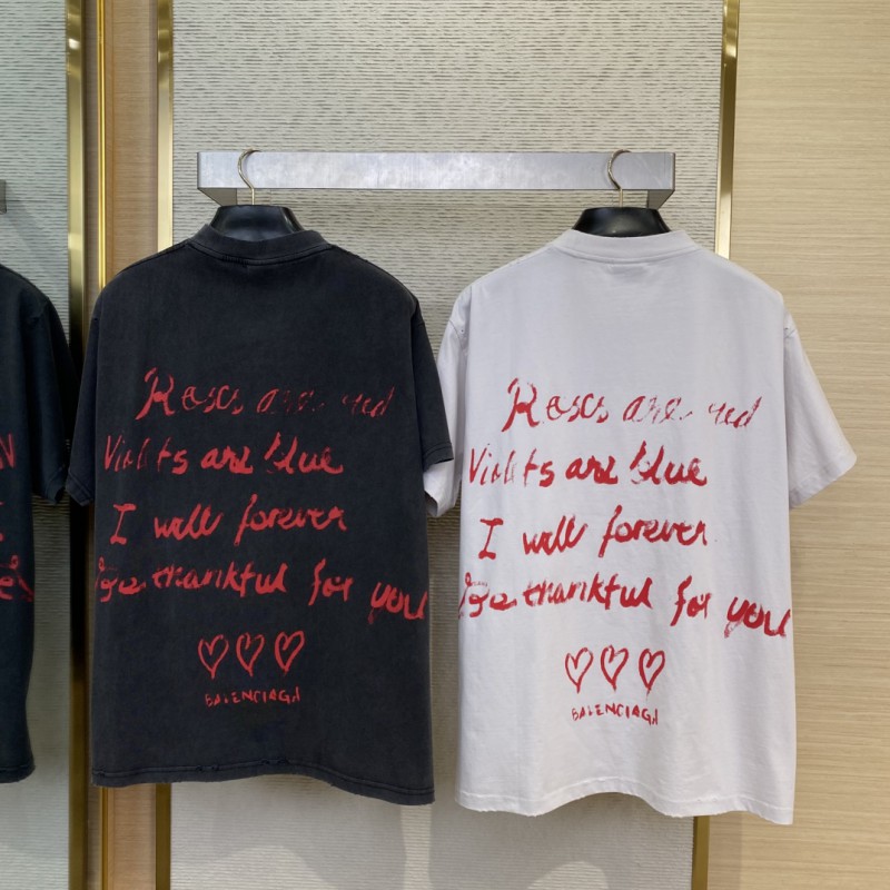 Balenciaga Love Heart Graffiti Short Sleeve T-Shirt White 1