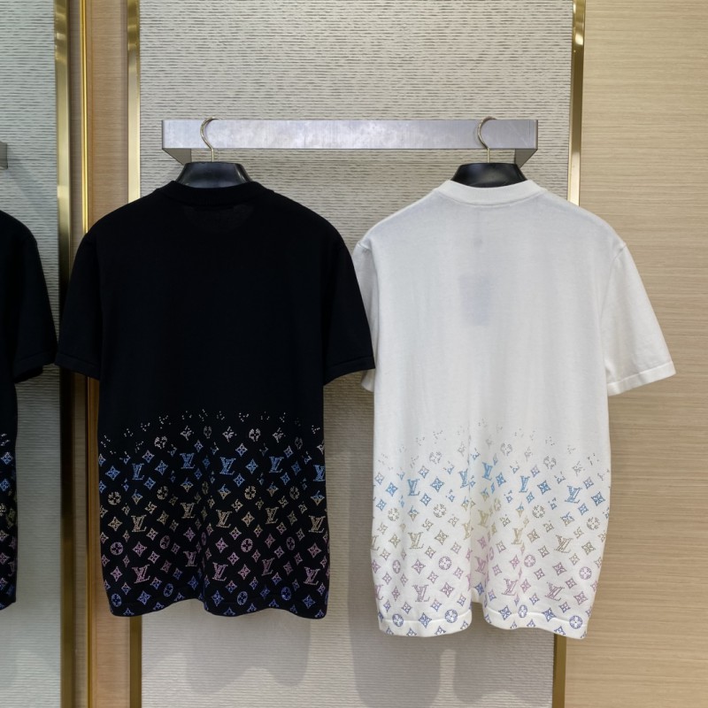 LV Rhinestone Gradient Knit Short Sleeve T-Shirt Black 1