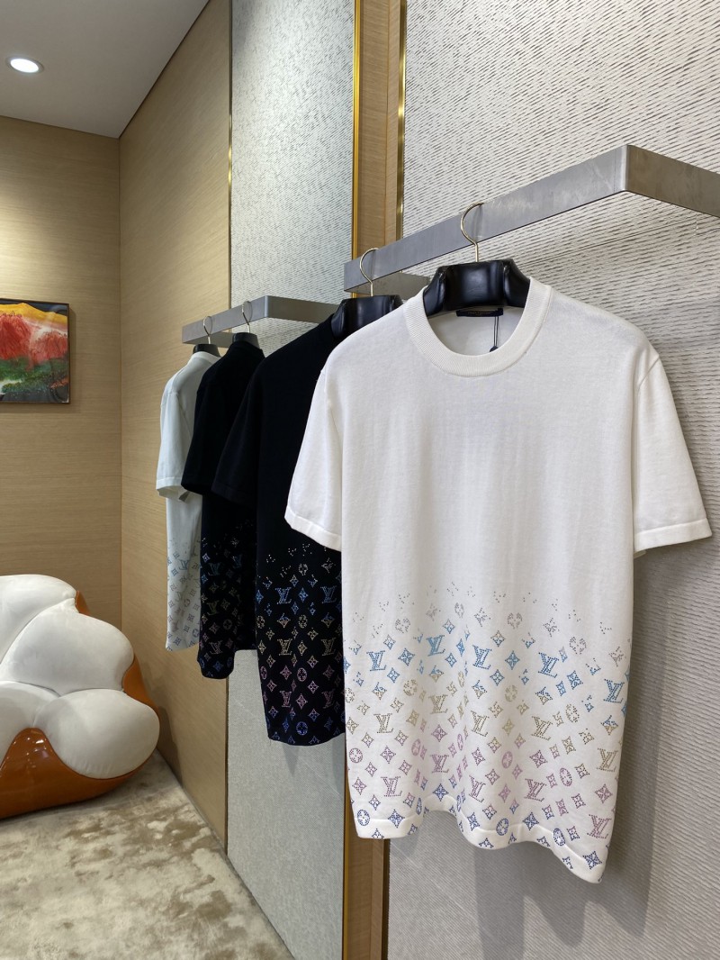 LV Rhinestone Gradient Knit Short Sleeve T-Shirt White 2