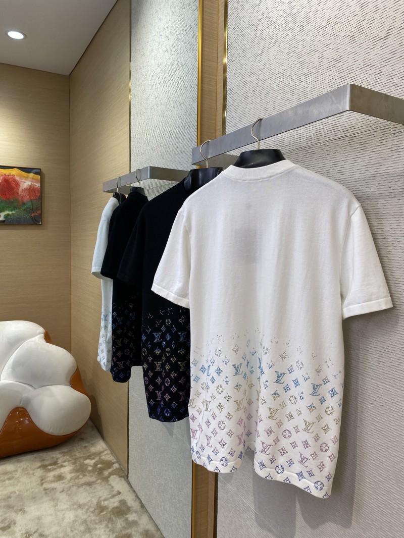 LV Rhinestone Gradient Knit Short Sleeve T-Shirt White 3